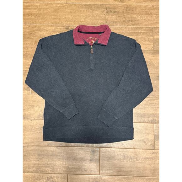 Orvis Sweater Men L Gray Pullover 1/4 Zip Cotton Hiking Fishing Preppy Outdoors - Picture 1 of 3